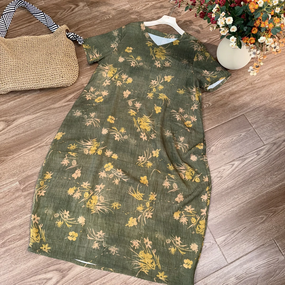 [雪灵]Z261夏季长款显瘦时尚连衣裙气质休闲复古国风旗袍裙