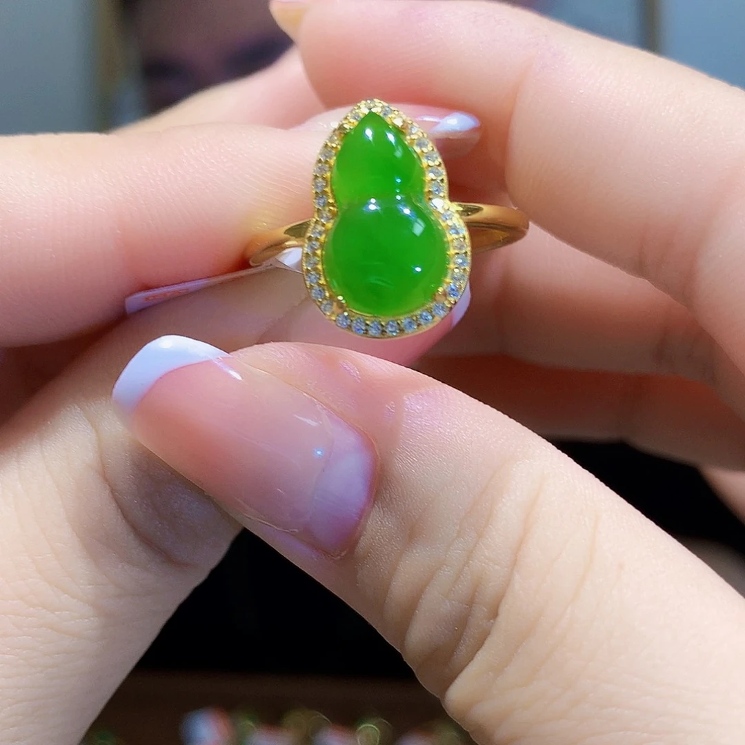 和田玉（碧玉）戒指银S925镀金镶嵌