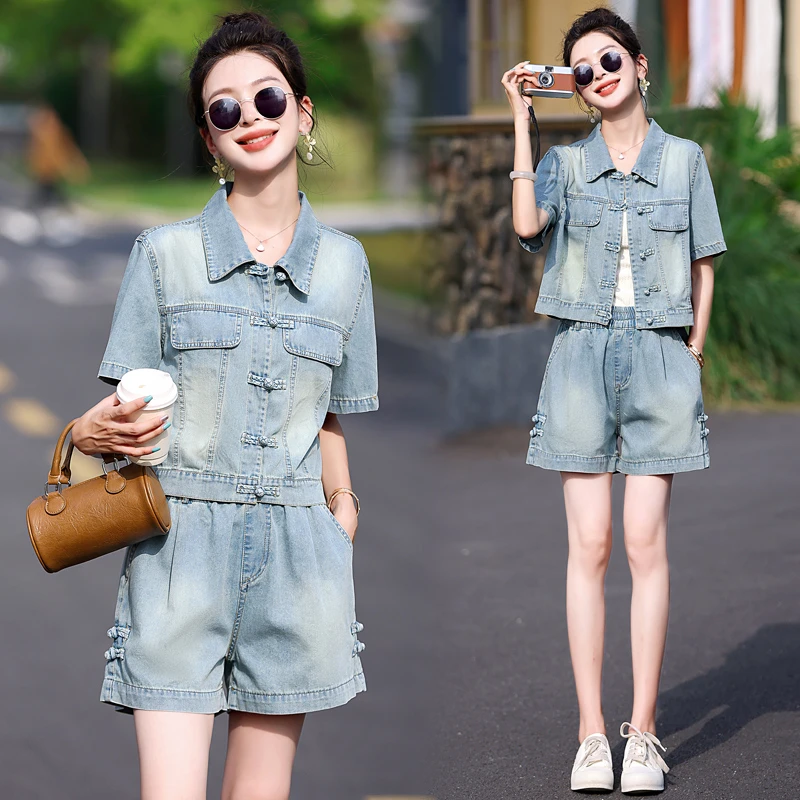 现货主推新款！意芙9632-牛仔短裤套装系列2024夏季新品