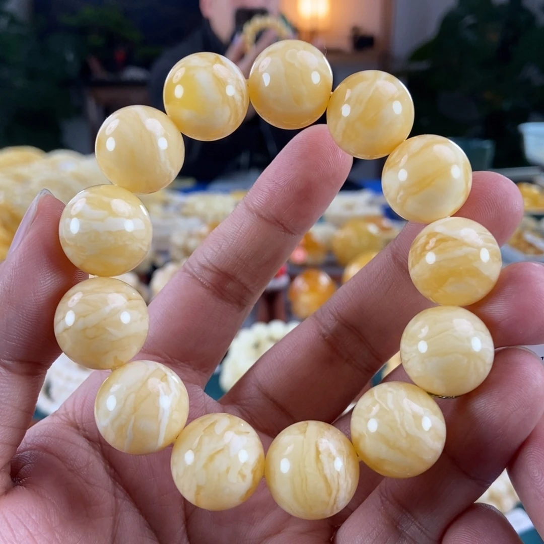 琥珀未镶嵌珠宝奇石17虎皮纹圆珠手串40.07