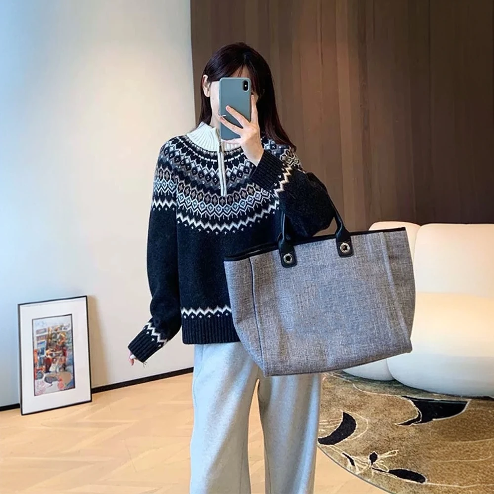 【精纺羊毛】XZ251秋冬加厚款费尔岛提花毛衣气质女针织衫