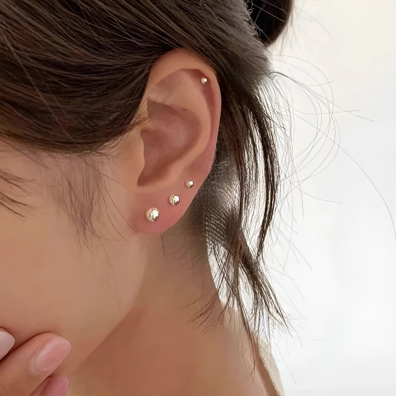 足银耳饰 纯银豆豆耳钉小巧圆珠养耳洞耳骨钉简约免摘耳环防过敏