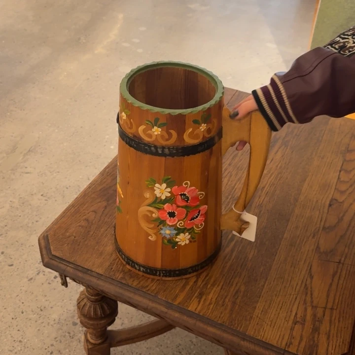 偶***虫大理石木（非红木类）茉莉中古家具手绘花桶