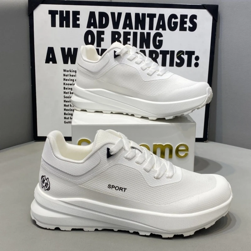 男鞋2025新款青年休闲胶粘网面鞋透气低跟跑步中年夏季防滑情侣款