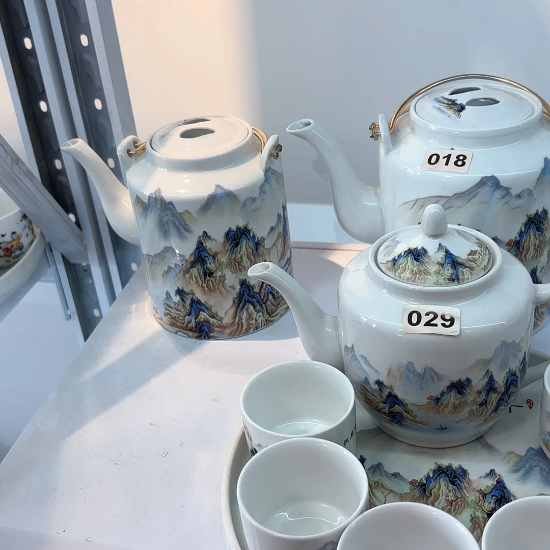 壶陶瓷千里江山图三斤➕千里江山图两斤侧把壶