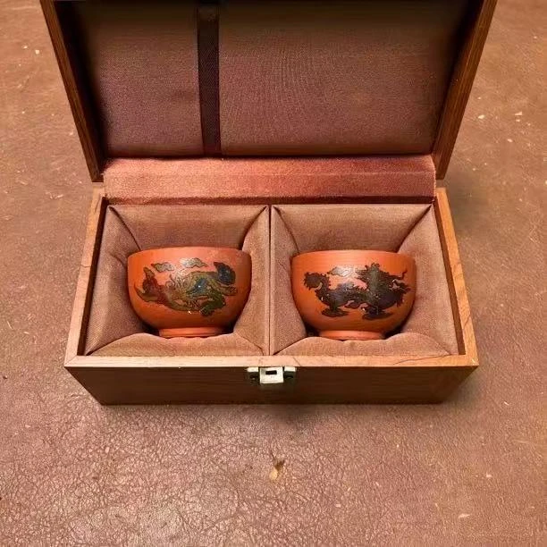 【闪购链接】大红袍朱泥紫砂龙凤变色主人杯情侣对杯（不带图中礼盒）