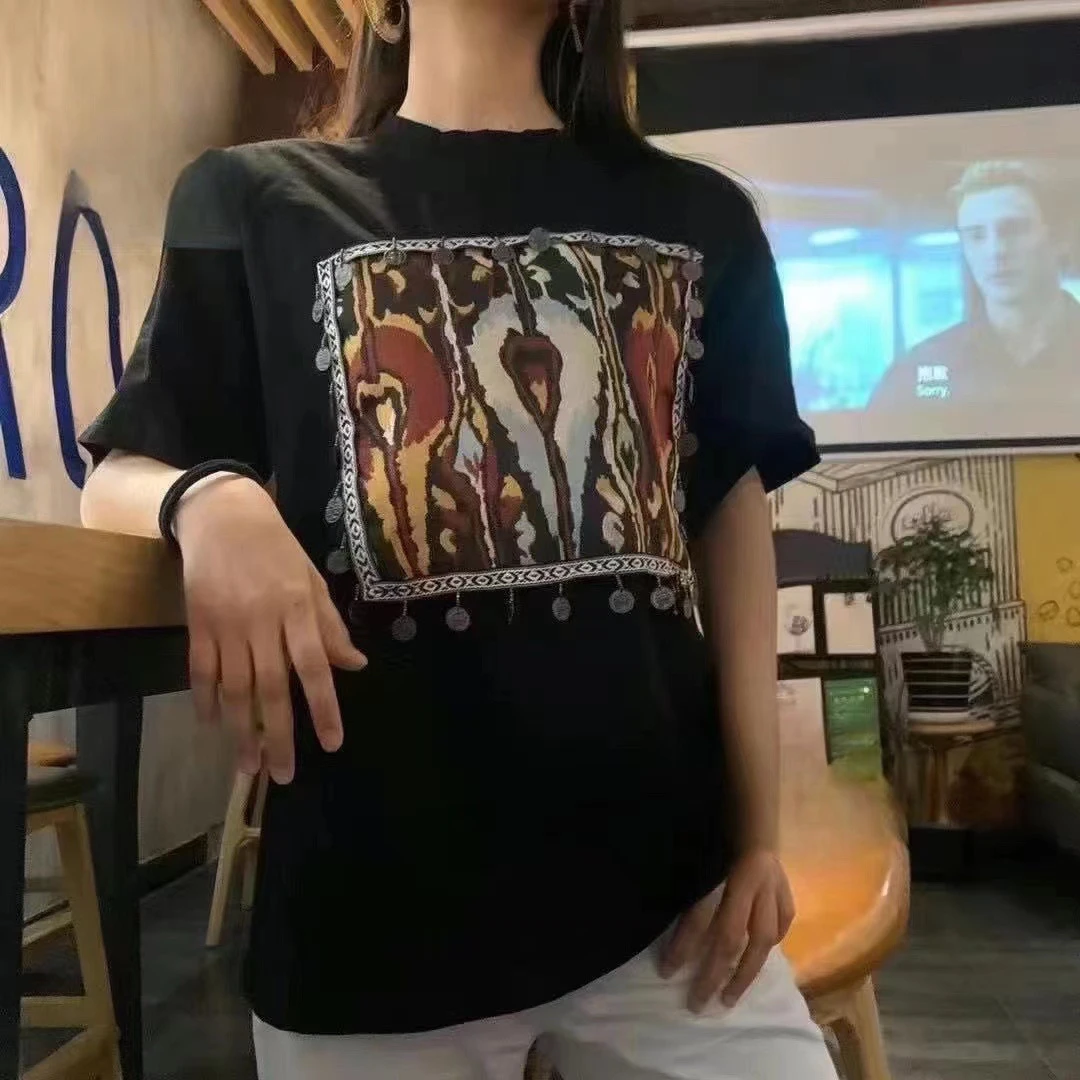 ｛Elmoda｝ 短袖纯棉T恤时尚夏季情侣显瘦休闲百搭黑色