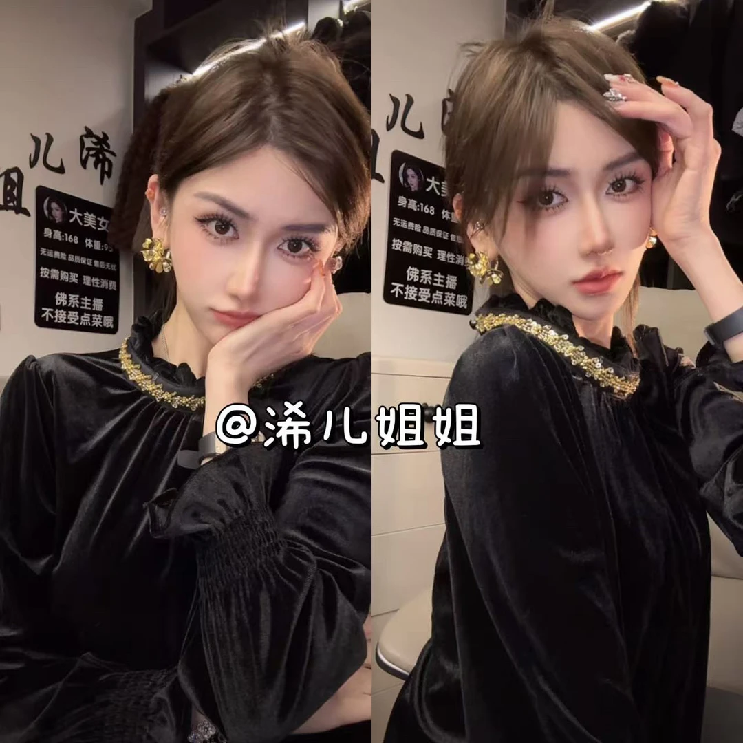 金色亮片丝绒立领上衣