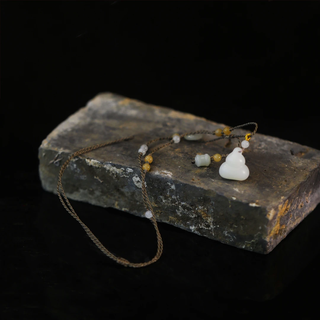 麦麦【秉纯】e天然和田玉白玉+翡翠 葫芦 项链 多样性发一