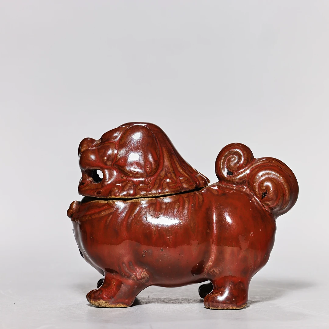 【预展专用】3818清晚期·石湾窑酱釉狻猊香薰【古董拍卖】