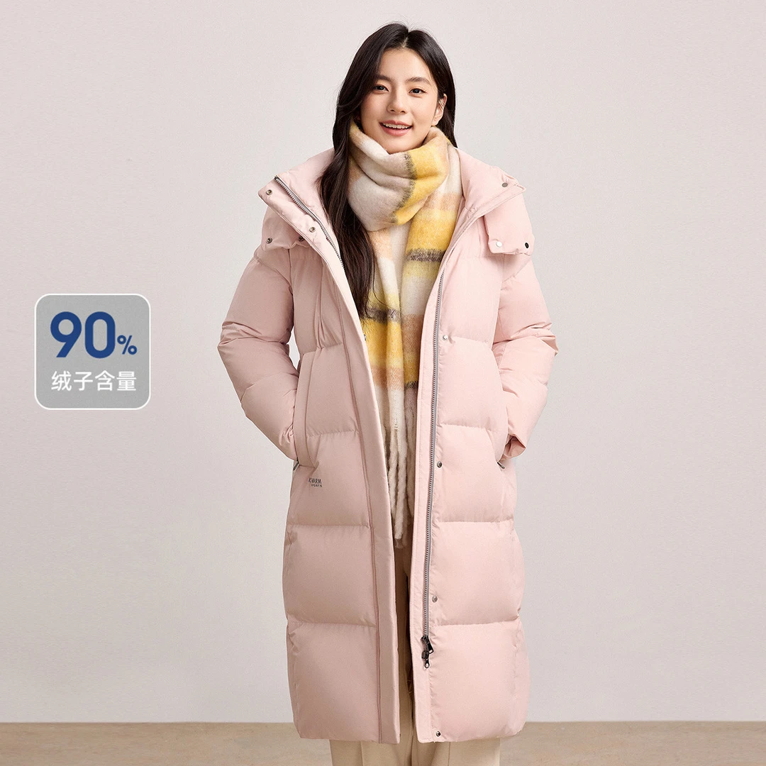 雅鹿｜羽绒服女长款鸭绒直筒户外保暖舒适连帽长袖通勤外套