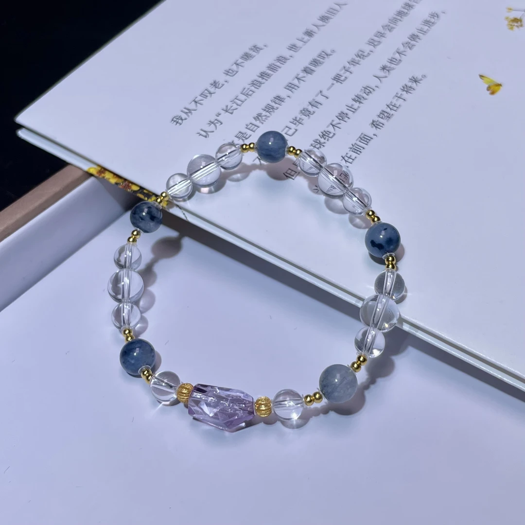 【愈心】s099 蓝兔毛+玻利维亚紫水晶s925银手串（多样性发货）