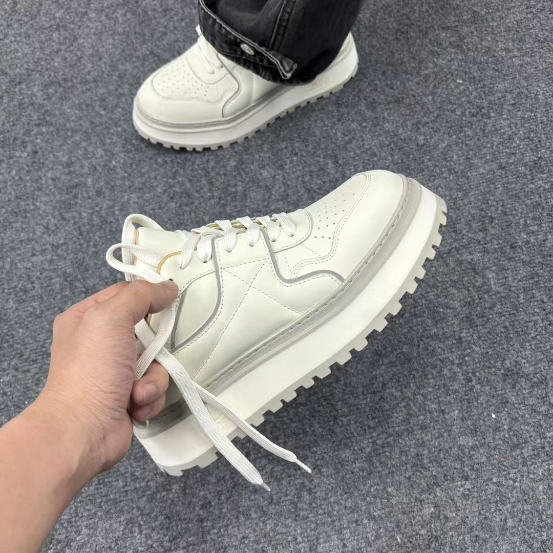 手工定制冬季新品  轻软弹4us大底纯白马皮新品男款休闲板鞋