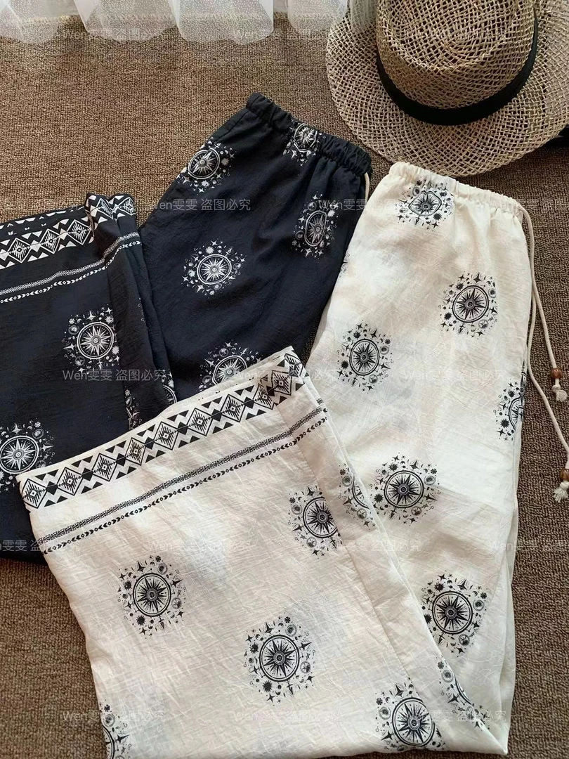 WEN 25新款夏季抽绳松紧腰时尚复古印花休闲裤WWK0357