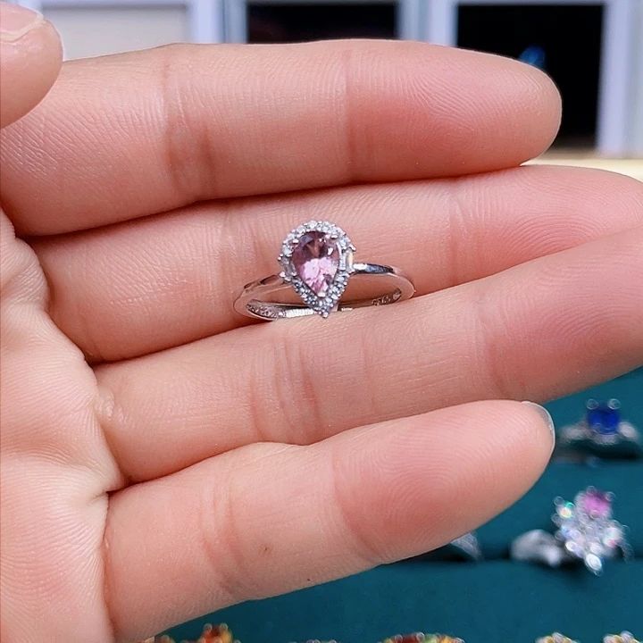 碧玺戒指银S925镶嵌成品