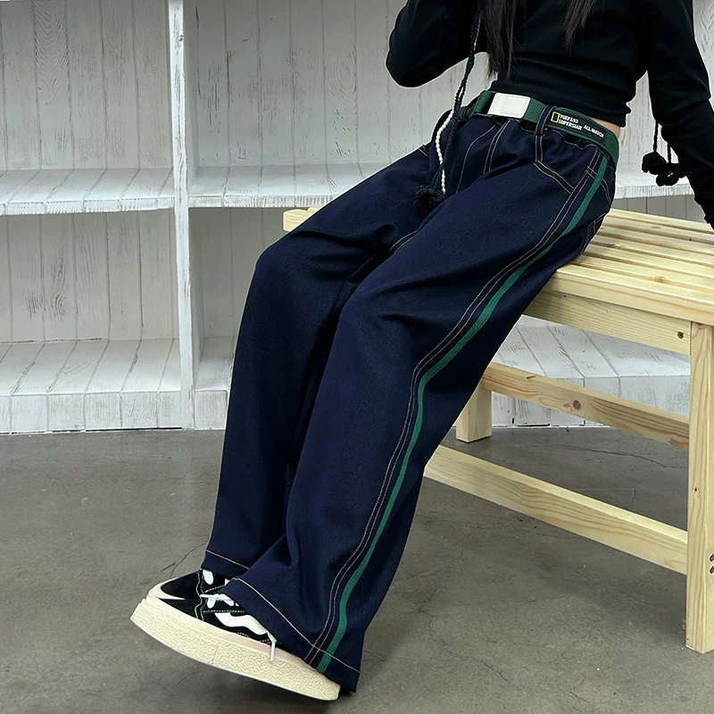 女童裤子秋装2025新款洋气初中生女孩阔腿裤女大童秋季直筒牛仔裤