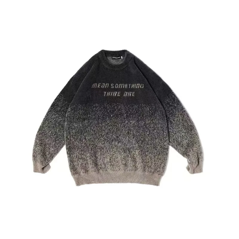 秋冬情侣毛衣针织渐变圆领印花宽松渐变毛衣长袖针织衫