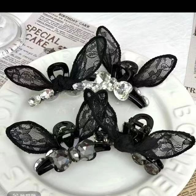 2025新款兔耳朵AB面抓夹7公分中号抓夹气质时尚可爱黑色发卡女