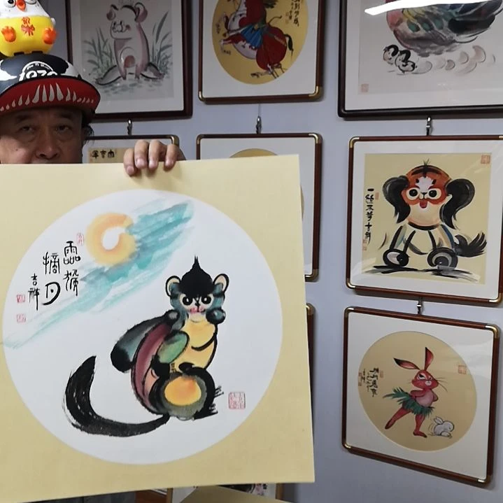 猴子偷桃书画作品