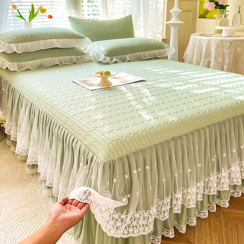 2025新款乳胶凉席床裙款夏季公主风蕾丝花边空调被床罩可机洗席子