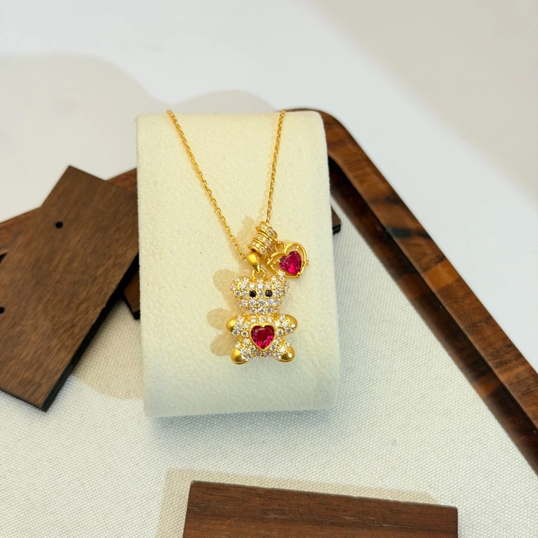 新年上新-Y/Z【爱心小熊点钻套链】足金999精工5G（附加388）