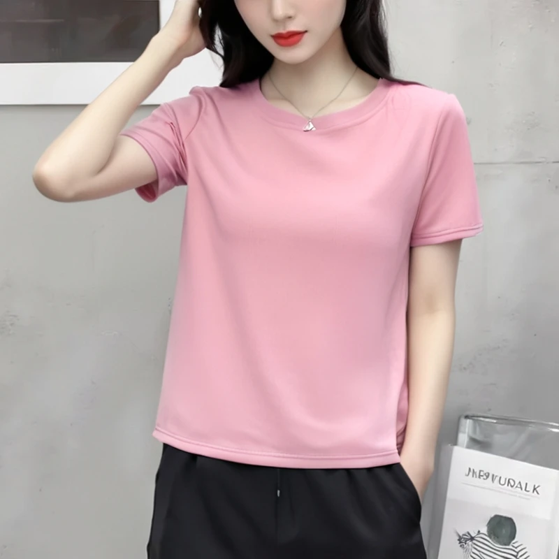夏季新款纯棉圆领百搭显瘦高端纯色款短袖上衣女2025爆款潮牌t恤