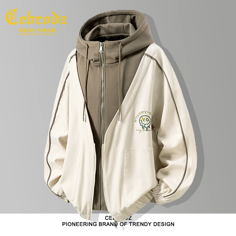 法国Cebrodz假两件连帽外套男款春秋2025新款宽松中年休闲风夹克
