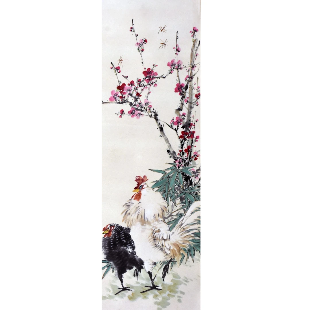 HM0014 庭钧 双吉图 100×34cm 纸本立轴