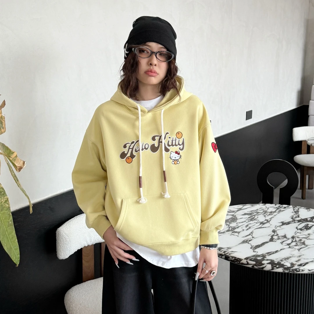 쿠유미-「高定制款」秋季新款卡通刺绣休闲减龄韩版慵懒风时尚连帽卫衣