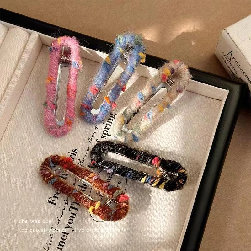 彩色波点毛绒发夹女秋冬发卡碎发夹子鸭嘴夹头饰品-五件套S