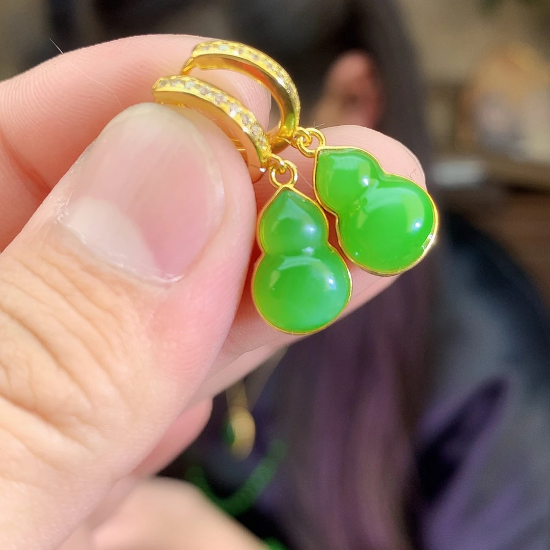 吊坠(不含链)银S925镶嵌和田玉（碧玉）耳饰