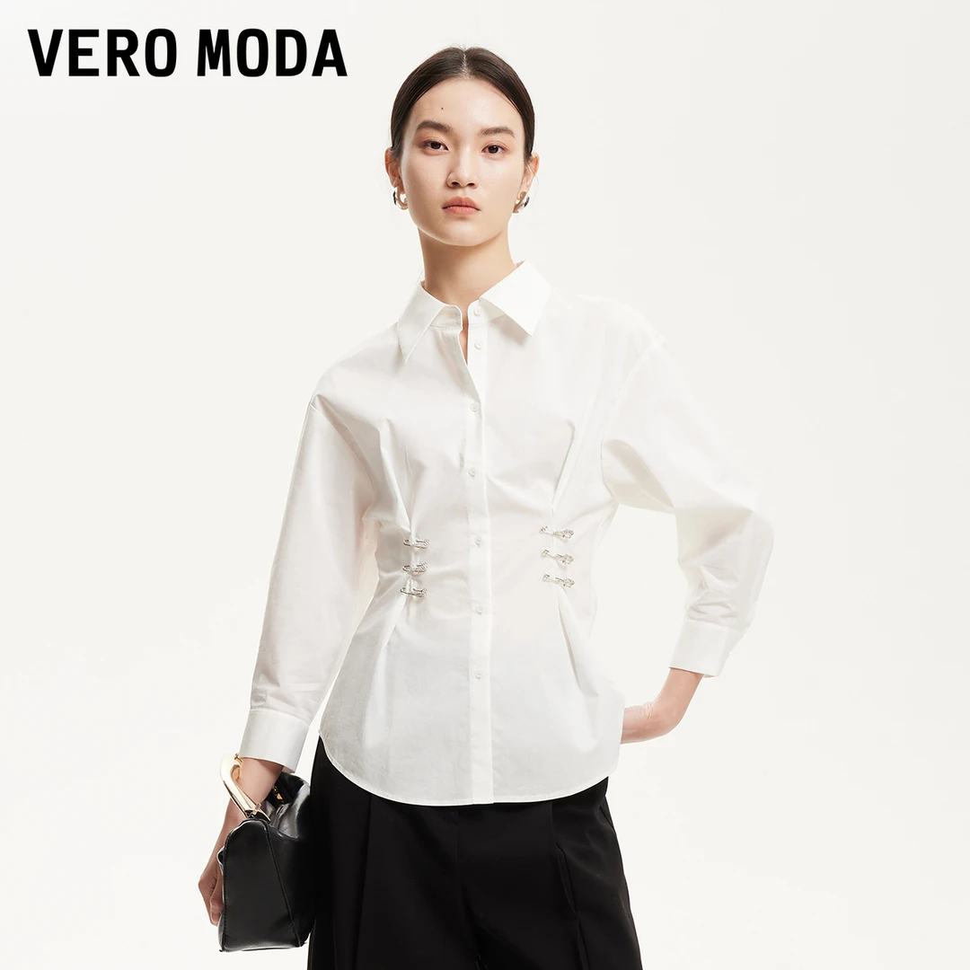 Vero Moda衬衫春游出行小众洋气女装翻领收腰金属别针325131010