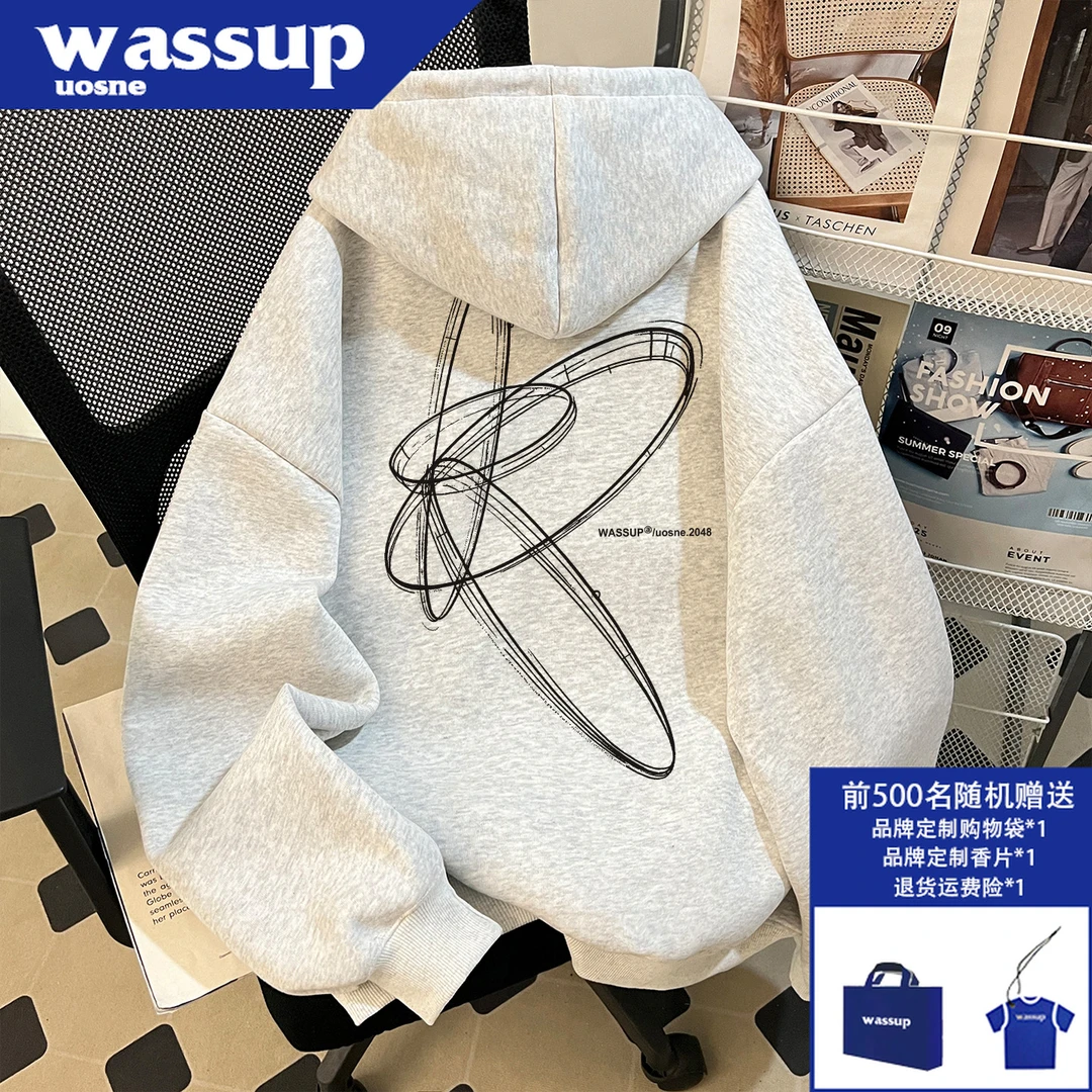 美式潮牌加厚连帽卫衣男秋冬新款cleanfit痞帅高街慵懒风套头上衣