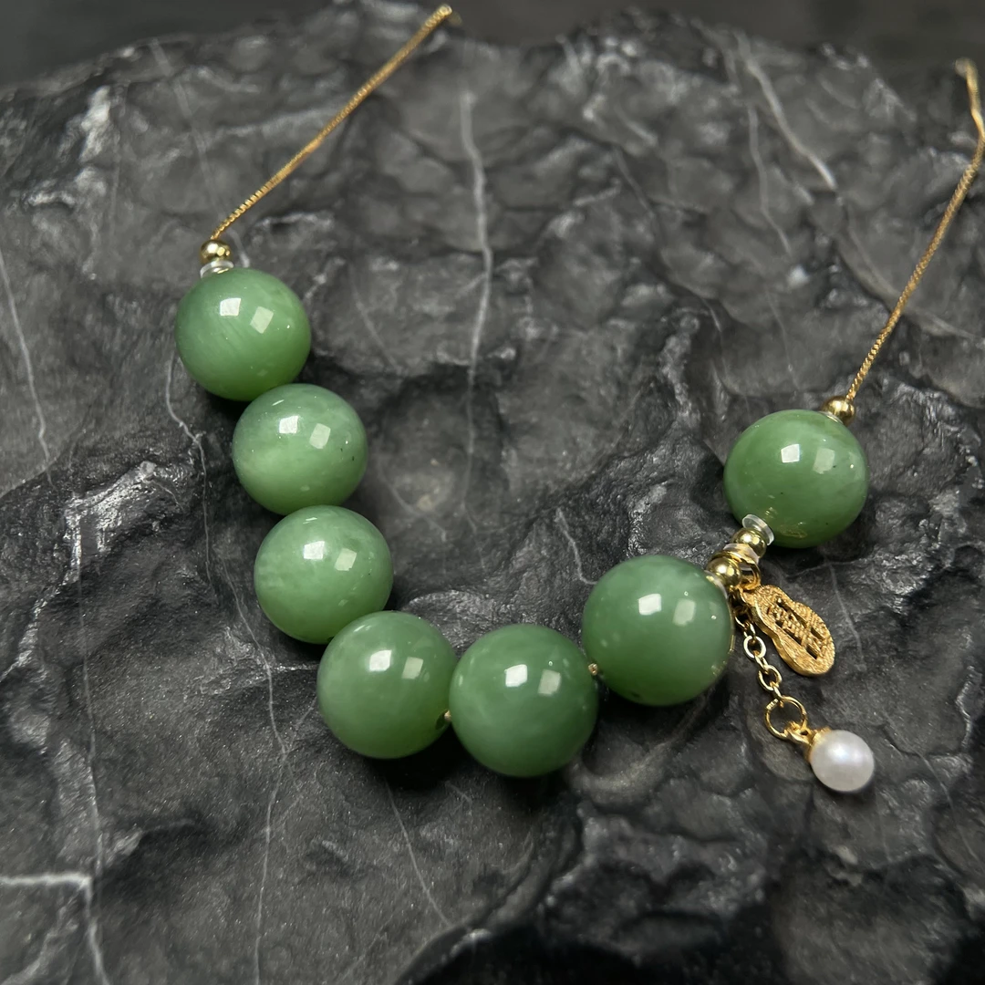 【挂绿】俄碧和田玉猫眼粉绿项链s925 KT25052412