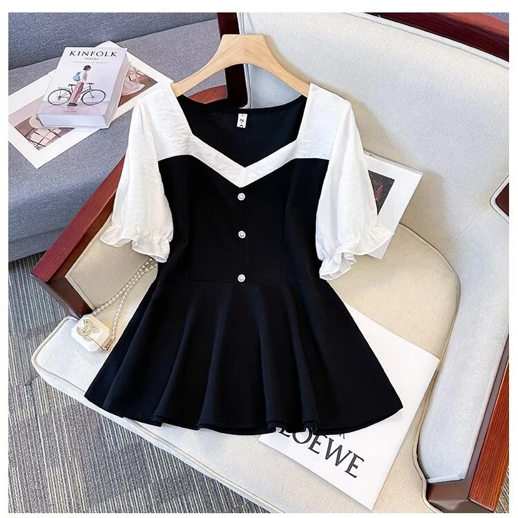 大码女装 胸98-118拼接衬衫9518#