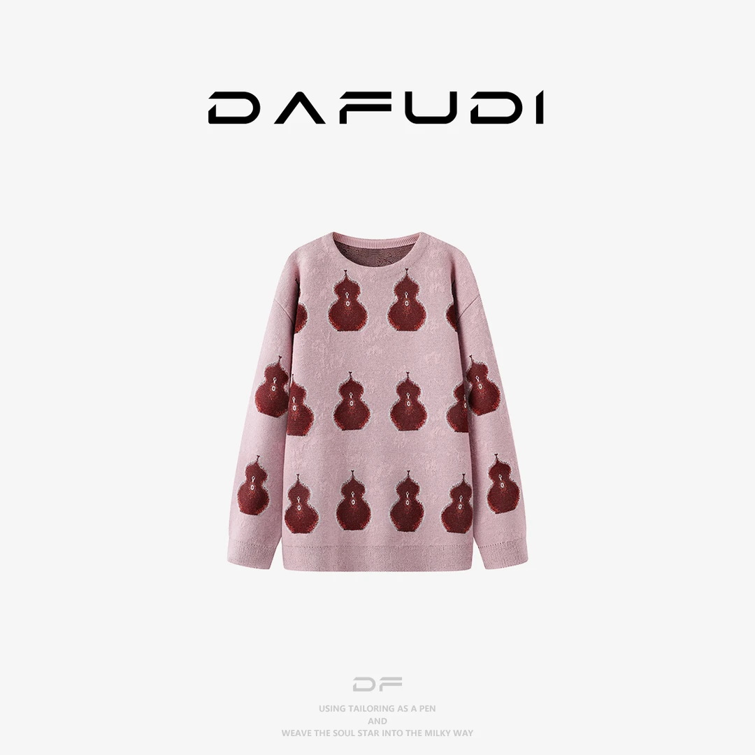 达芙笛【D】【青绿新年系列】毛衣25年春新款福禄老花杏花粉毛衫A5014