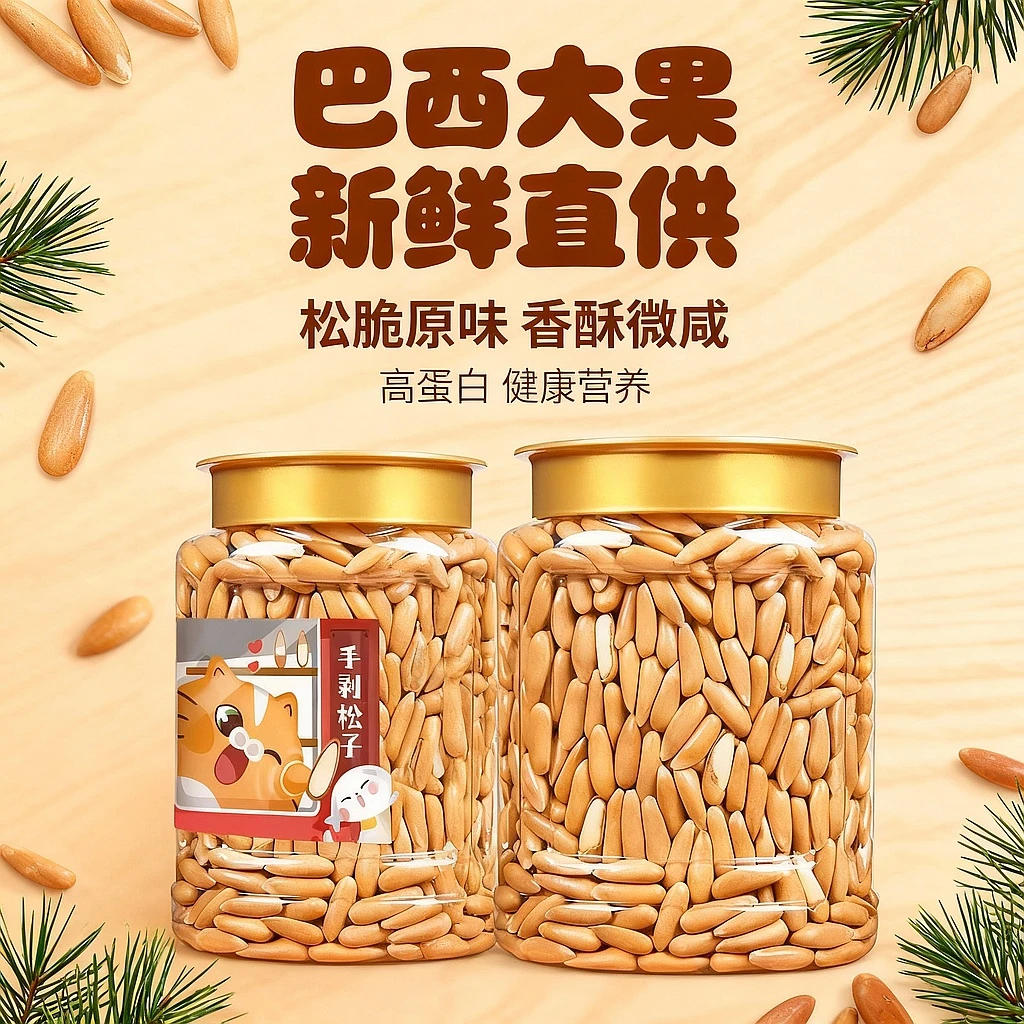 【新货】巴西松子年礼颗粒饱满原味手剥松子阿富汗零食干果坚果炒货