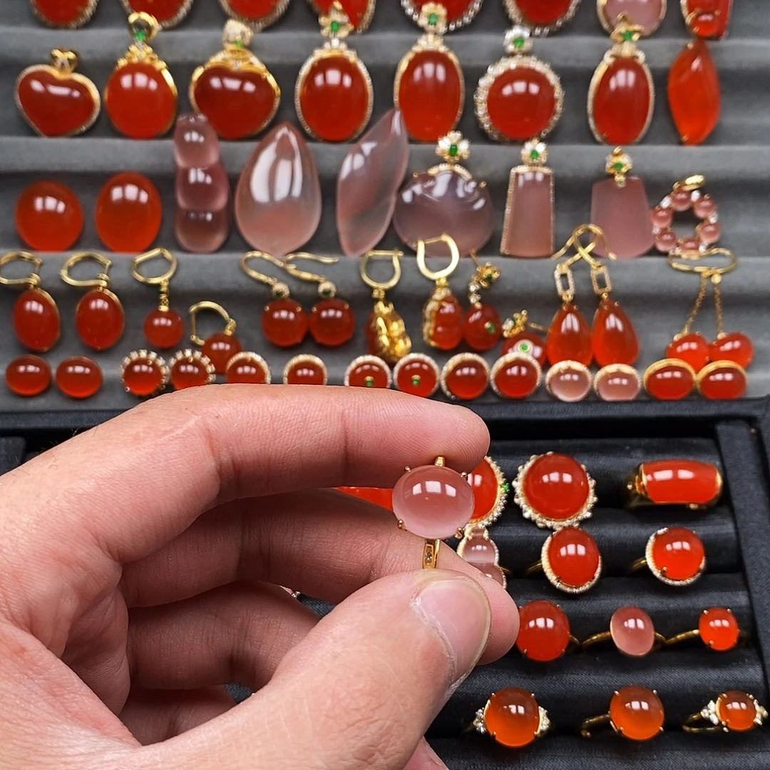 南红玛瑙银S925镶嵌戒指