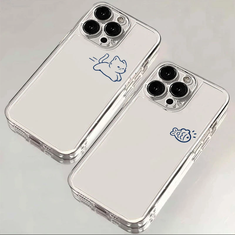小猫追小鱼适用iphone16pro/15手机壳苹果13/12/11透明14p卡通8