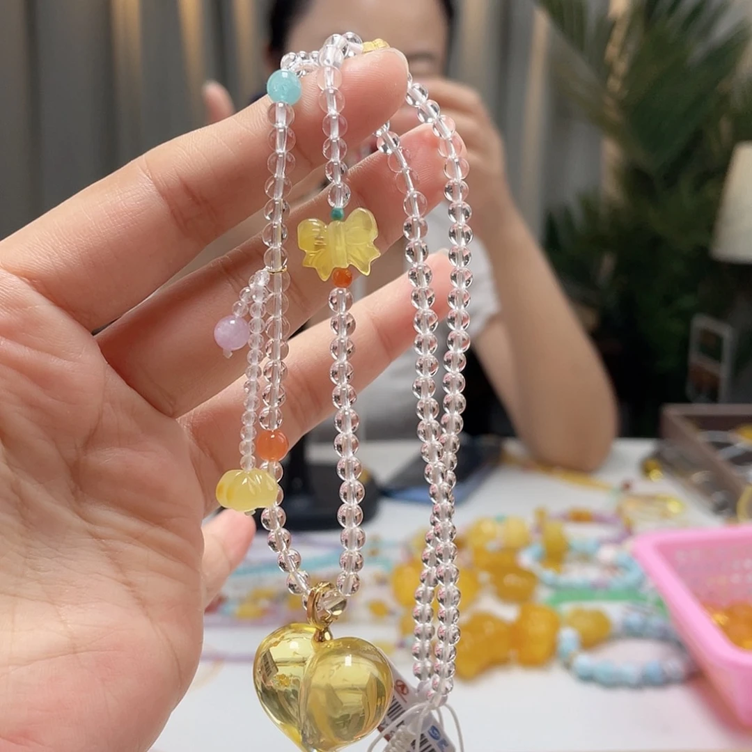 银S925镶嵌琥珀裸石琥珀吊坠