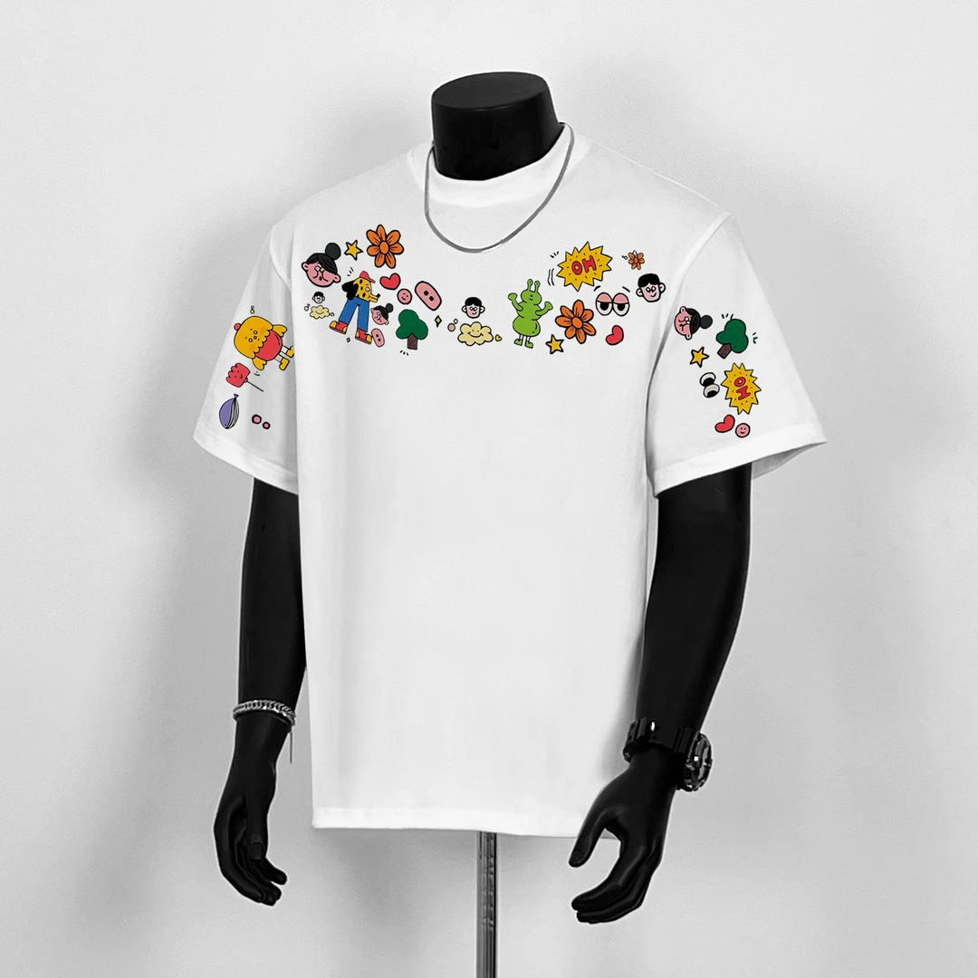 重磅纯棉美式街头短袖T恤男拼接艺术oldschool小众宽松情侣上衣服