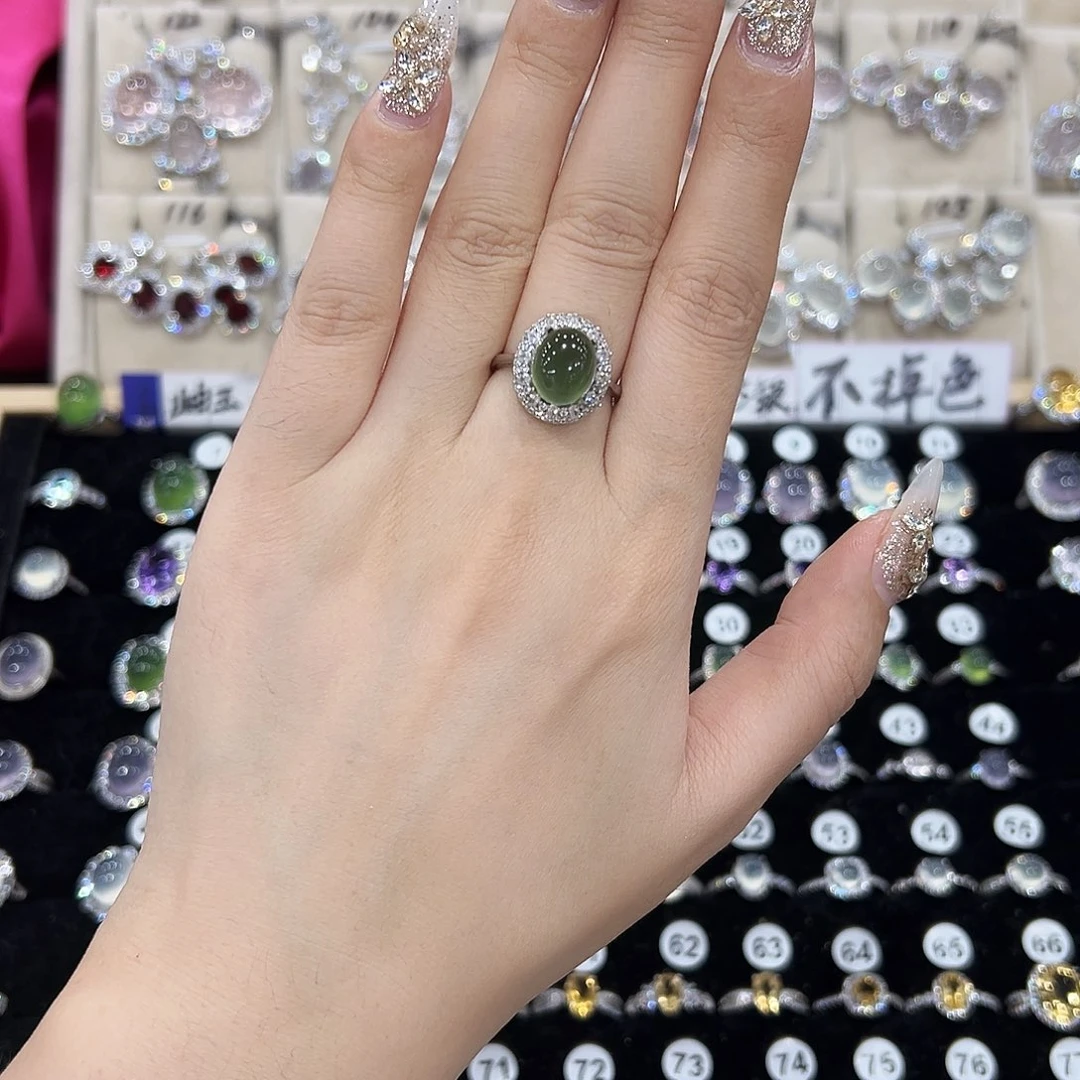 蛇纹石玉银S925镶嵌戒指福利款