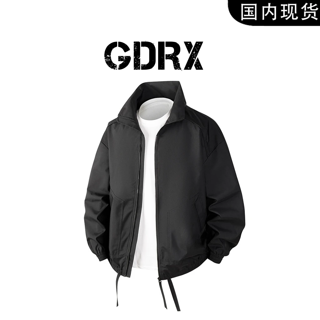 GDRX美式翻领男士夹克2025春季新款休闲百搭纯色宽松运动上衣外套