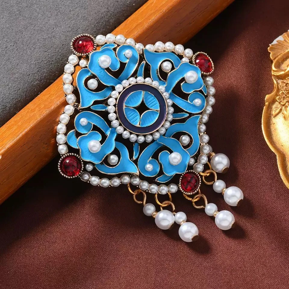 景泰蓝中古手工国风胸针时尚古风蓝色复古民族风