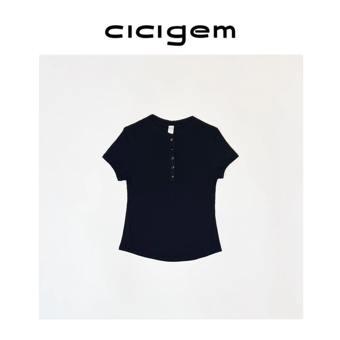 CC~【蔷薇】韩版圆领纽扣设计感时尚潮流百搭显瘦T恤短袖亨利杉