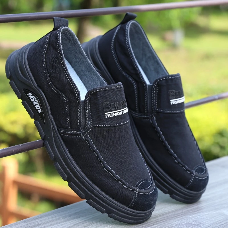 牛仔帆布鞋男老北京布鞋透气防臭懒人一脚蹬爸爸百搭休闲鞋男单鞋