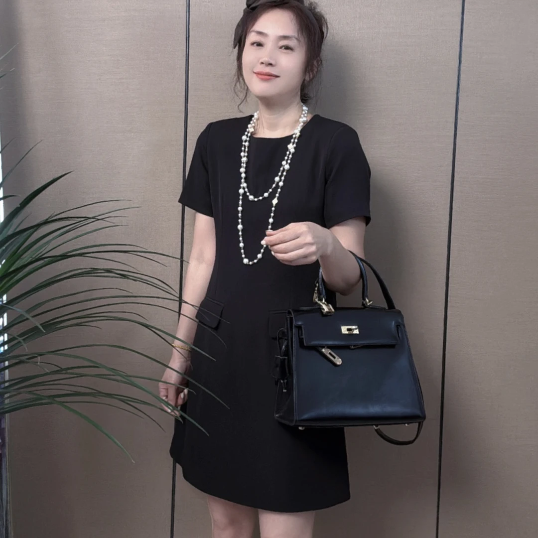 1125赫本风夏季新款圆领半袖连衣裙裙