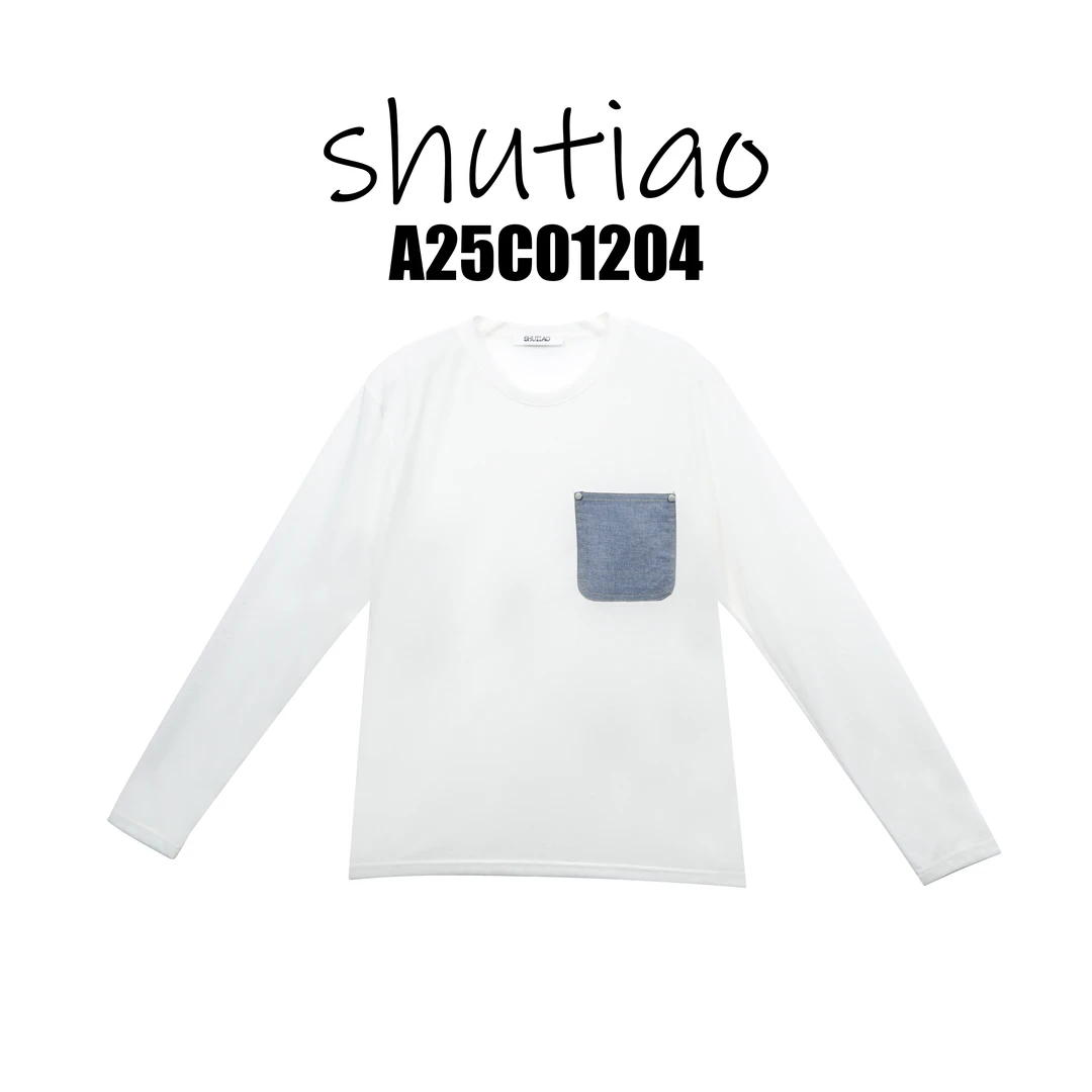 【SHUTIAO】2025夏季：新款小众设计款口袋T恤A25C01204