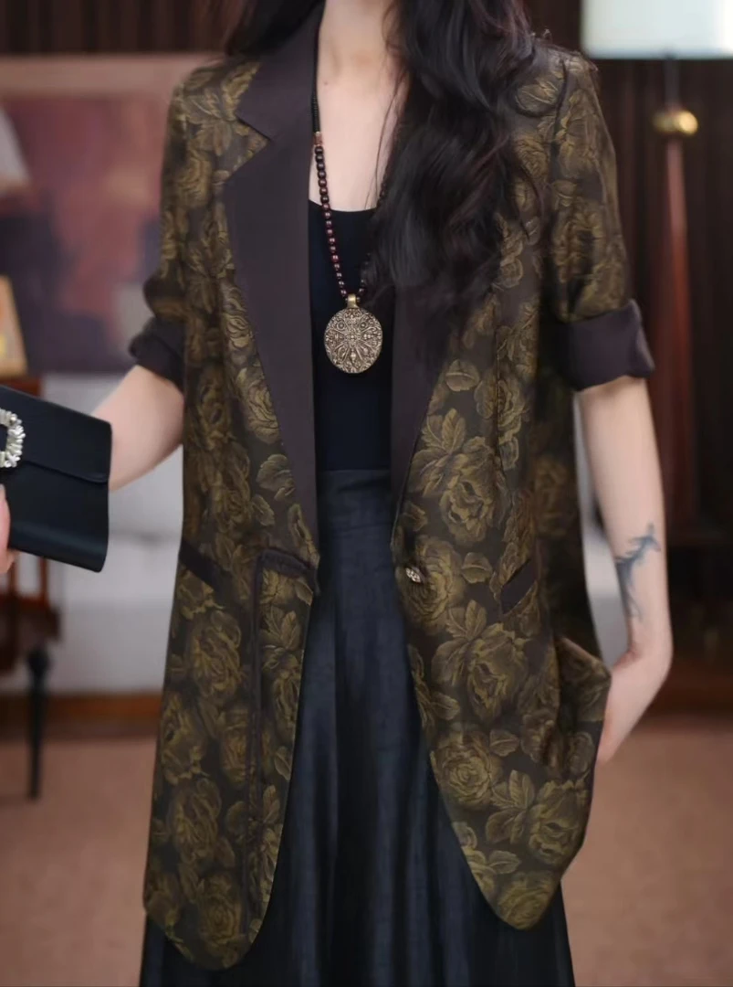 【暮光】香云纱新中式复古提花春秋宽松国风休闲潮流西装百搭上衣