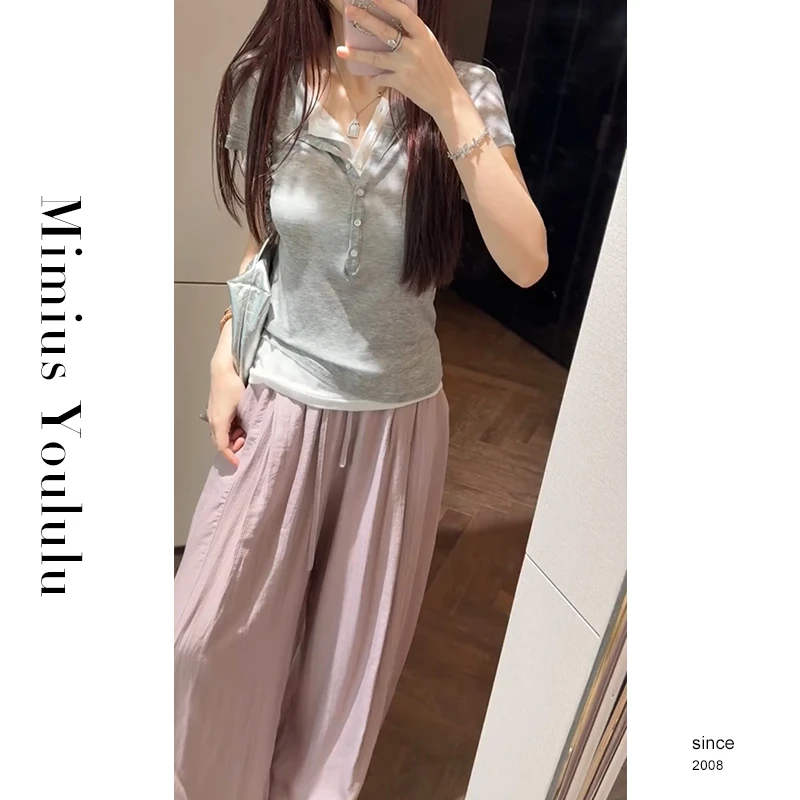 【mimius】七七 简约休闲系扣假两件短袖上衣 G05492